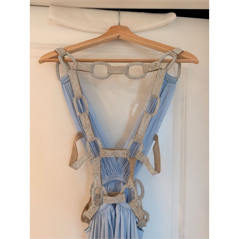 NEW Bronx Banco Brielle Powder Blue Diamond Gown Elegant Plunge Cutout dress, XS - Picture 14 of 16